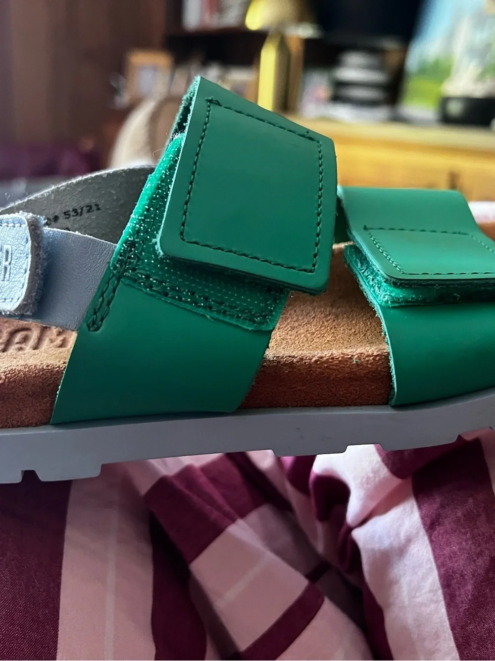 Camper Kids Bright Green Double-Strap Sandals with Brown Footbed - Picture 6 of 6